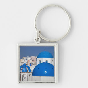Llavero Grecia, Santorini. Campanario y cúpulas azules de