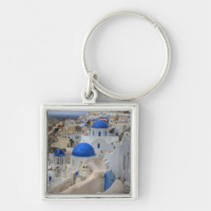 Llavero Grecia, Santorini. Campanario y cúpulas azules de
