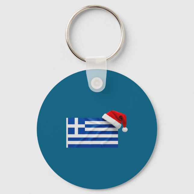 Llavero Greek Flag Santa Hat Funny Greece Christmas Holida (Anverso)