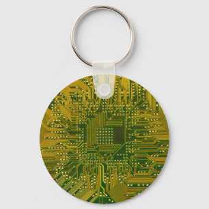 Llavero Green and Gold Electronic Computer Circuit Board