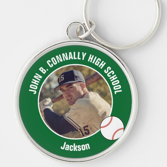 Llavero Green Baseball Player Photo High School Spirit (Frente)