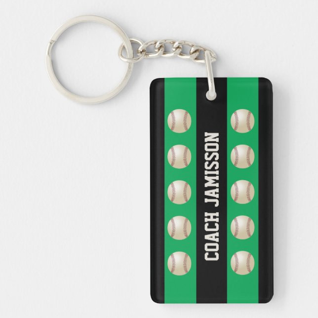 Llavero Green & Black, for Baseball Coach/Player, Name,  (Frente)