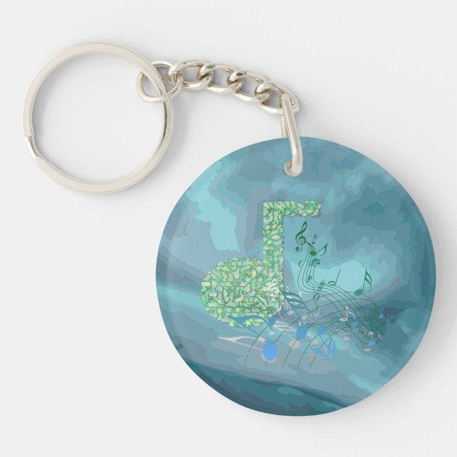 Llavero Green & Blue Music Notes Acrylic Circle Keychain (Frente)