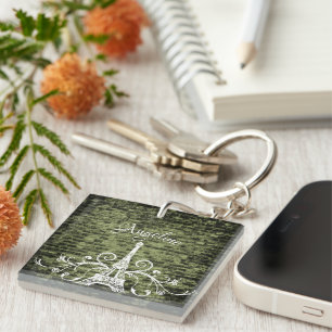 Llavero Green Eiffel Tower Grunge Keychain