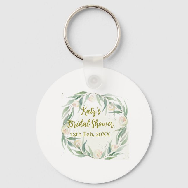 Llavero Green eucalyptus floral bridal shower name date go (Anverso)