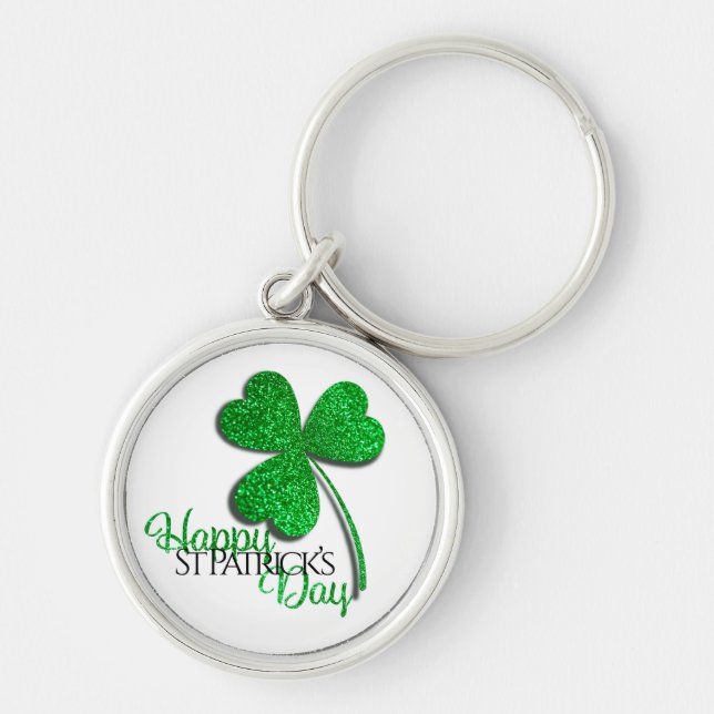 Llavero Green Glitter Shamrock Happy St Patrick’s Day  T-S (Frente)