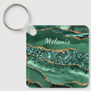 Llavero Green Gold Emerald Custom Name Keychain Gift