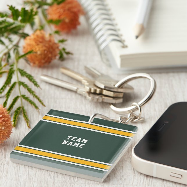 Llavero Green Gold White Sports Jersey Nombre del equipo (Frente Derecha)