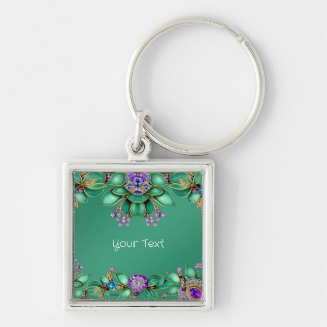 Llavero Green Leaves Purple Gemstones Keychain (Frente)