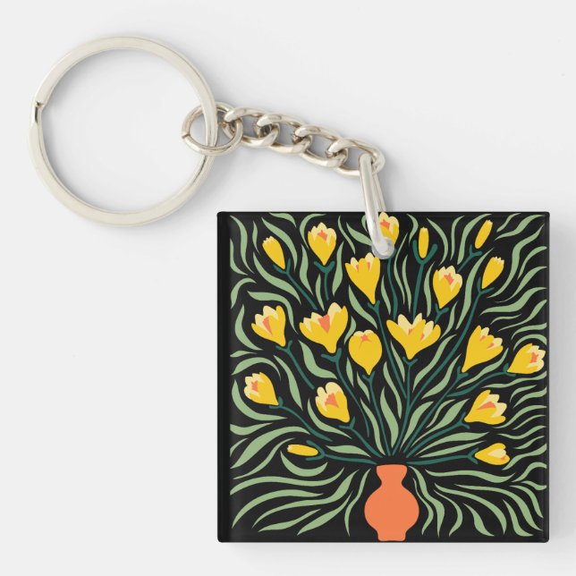Llavero Green & Orange Modern Abstract Floral (Frente)