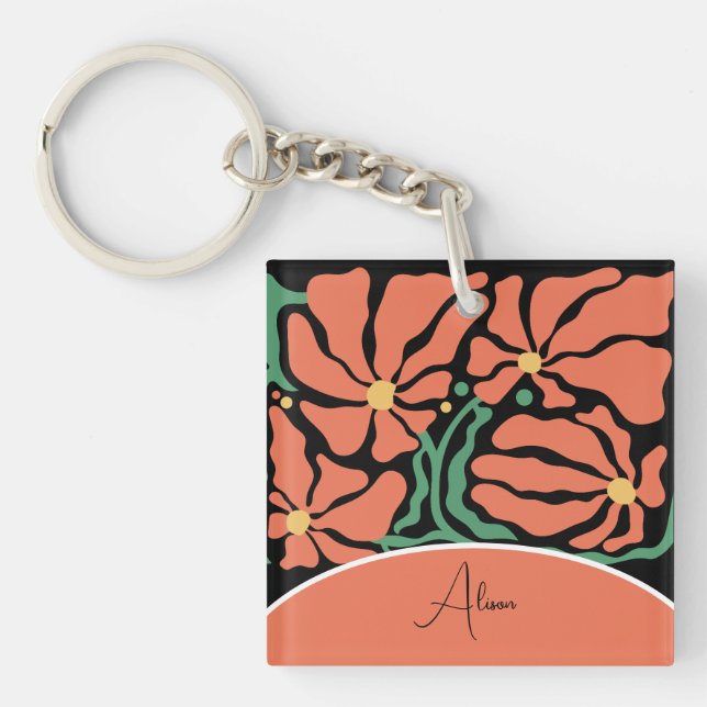 Llavero Green & Orange Modern Abstract Floral (Frente)