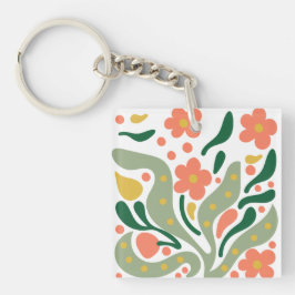 Llavero Green & Orange Modern Abstract Floral