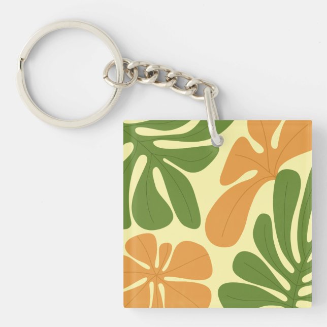Llavero Green & Orange Modern Abstract Floral (Frente)