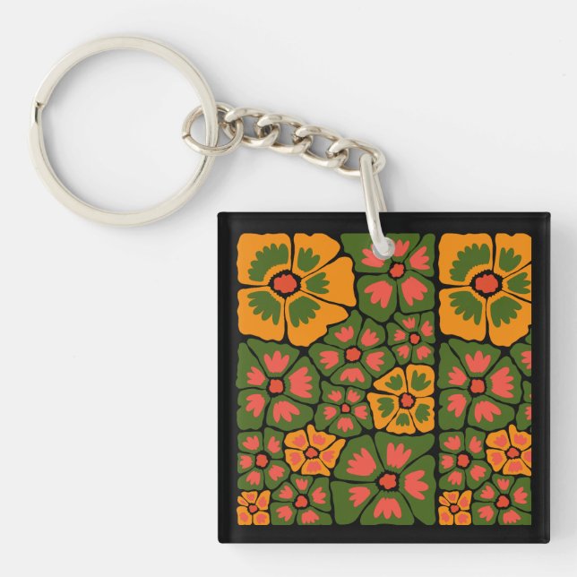 Llavero Green & Orange Modern Abstract Floral (Frente)