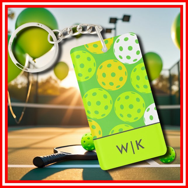 Llavero Green Pickleball Guay Moderno Elegante Monogramado (Green Pickleball Cool Modern Elegant Monogrammed Keychain)