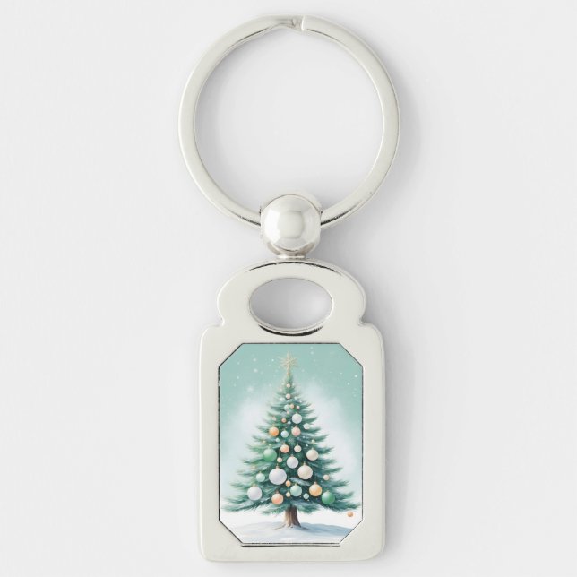 Llavero Green Pine Tree and Background | Silver Green Oran (Anverso)