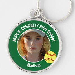 Llavero Green Softball Player Photo High School Keepsake