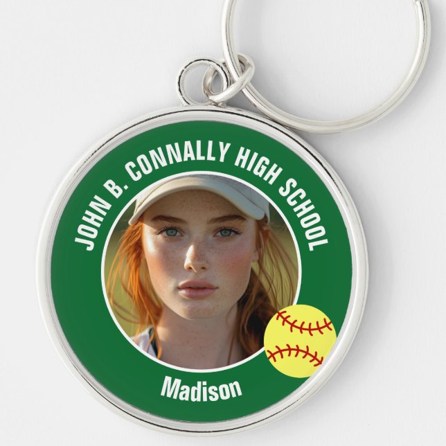 Llavero Green Softball Player Photo High School Keepsake (Frente)