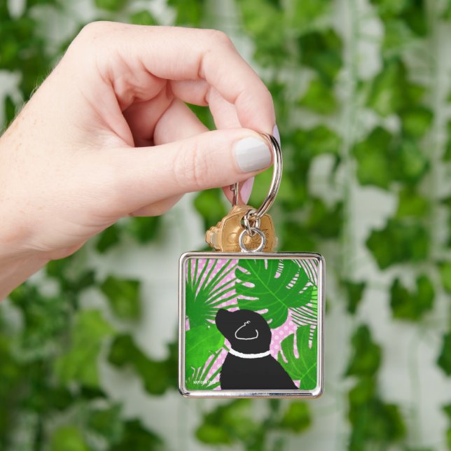 Llavero Green Tropical Island Black Dog Keychain (Mano)
