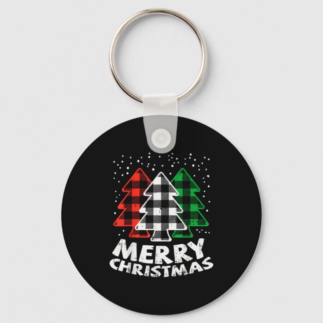 Llavero Green White Red Buffalo Plaid Merry Christmas Tree (Anverso)