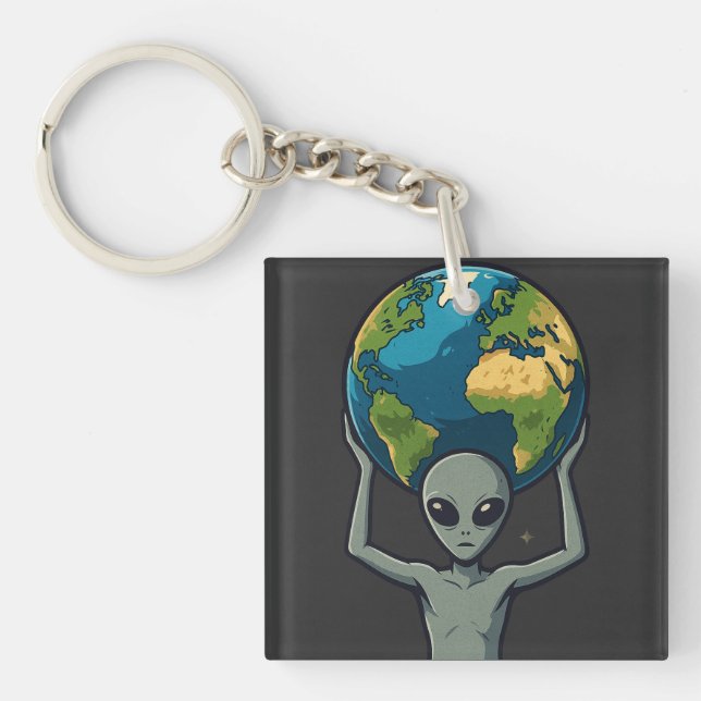 Llavero Grey Alien Lifting the Earth 🌍👽 (Frente)