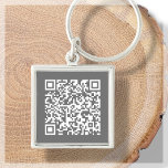 Llavero Grey | Custom QR Code<br><div class="desc">Customizable grey and white QR Code keychain. For business, corporate or personal use. Add your website URL address, social media handle or Venmo, PayPal or Cash App link. Click on " personalize this template" and add your URL to the area provided, and a brand new unique QR code will be...</div>