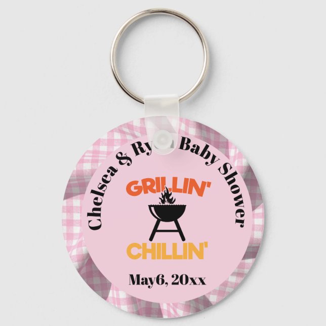 Llavero Grillin&chillin Baby q Gingham baby shower  (Anverso)