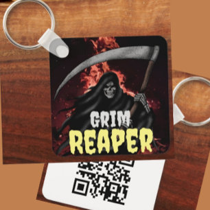 Llavero Grim Reaper Fire Inferno Halloween QR Keychain