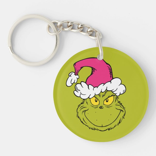 Llavero Grinch con sombrero rosa de Santa (Frente)