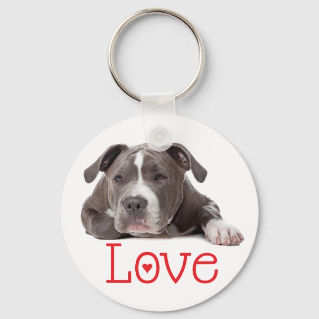 Llavero Gris American Staffordshire Terrier Perro Cachorro (Anverso)