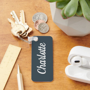 Llavero Gris carbón y nombre personalizado en blanco