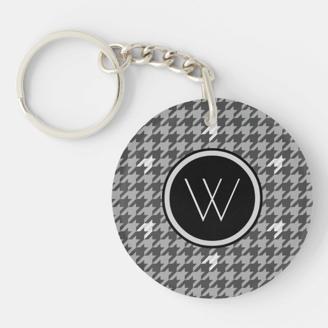 Llavero Gris con Houndstoth Keychain de acento plateado (Frente)