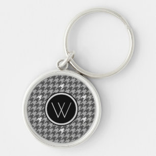Llavero Gris con Houndstoth Keychain de acento plateado