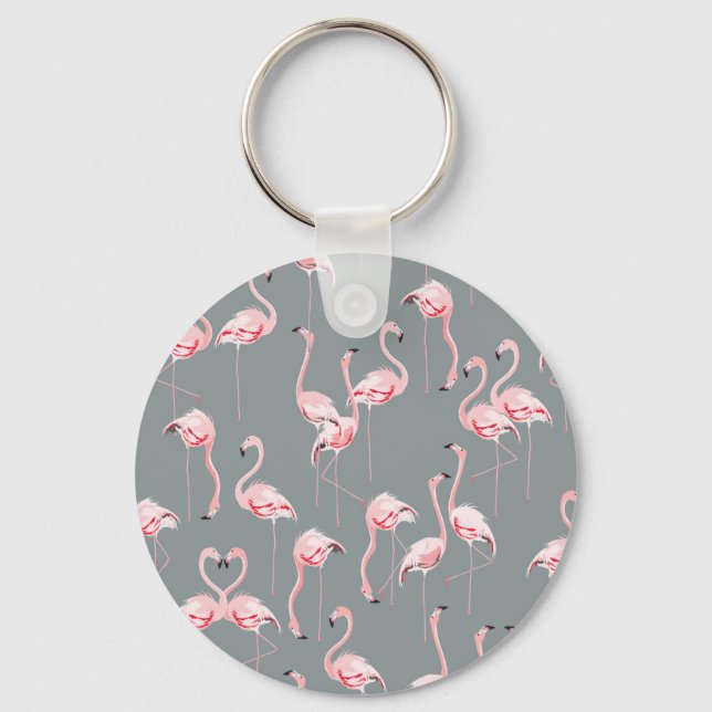 Llavero Gris Flamingo: Patrón Vintage de Seamless. (Anverso)