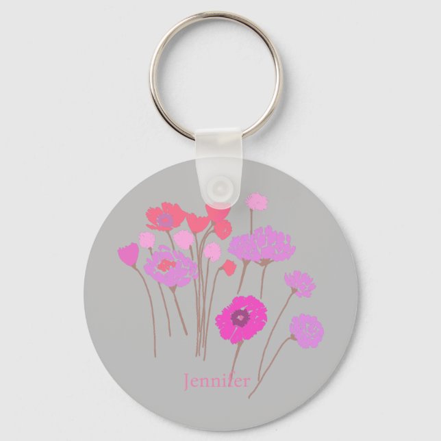 Llavero Gris floral moderno bonito (Anverso)