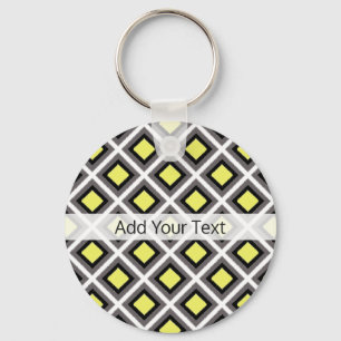 Llavero Gris oscuro, negro, diamantes de ikat amarillo de