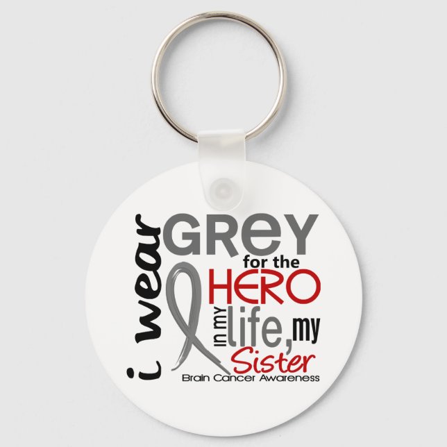 Llavero Gris Para Mi Héroe 2 Hermanas Cáncer De Cerebro (Anverso)