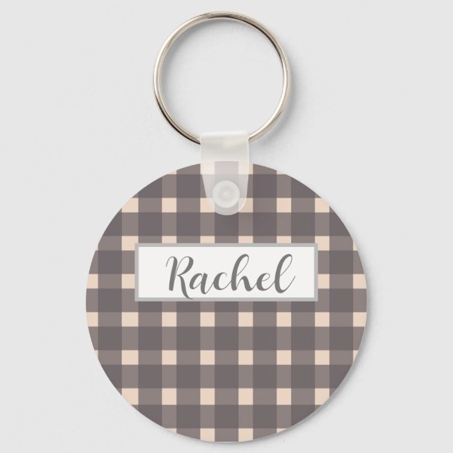 Llavero Gris rosa Gingham personalizado (Anverso)