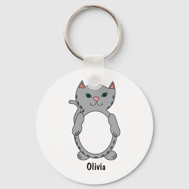 Llavero Gris Tabby Cat Cute Personalizado (Anverso)