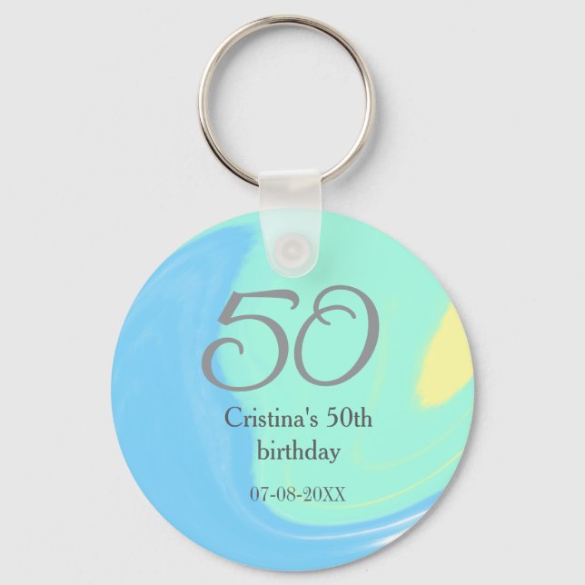 Llavero Gris verde azul 50 cumpleaños añadir fecha retro (Anverso)