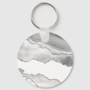 Llavero Gris White Marble Agble Simple Silver Purpurina