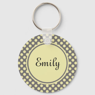Llavero gris y crema personalizado con lunares