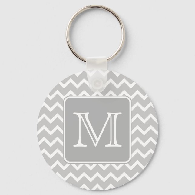 Llavero Gris y Zigzags blancos con Monograma Personalizado (Anverso)