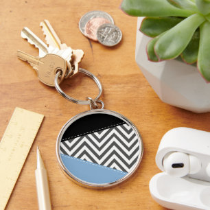 Llavero Gris Zigzag, Gris Chevron, Zigzag Pattern, Azul