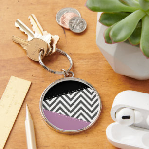 Llavero Gris Zigzag, Gris Chevron, Zigzag Pattern, Púrpura