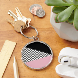 Llavero Gris Zigzag, Gris Chevron, Zigzag Pattern, Rosa