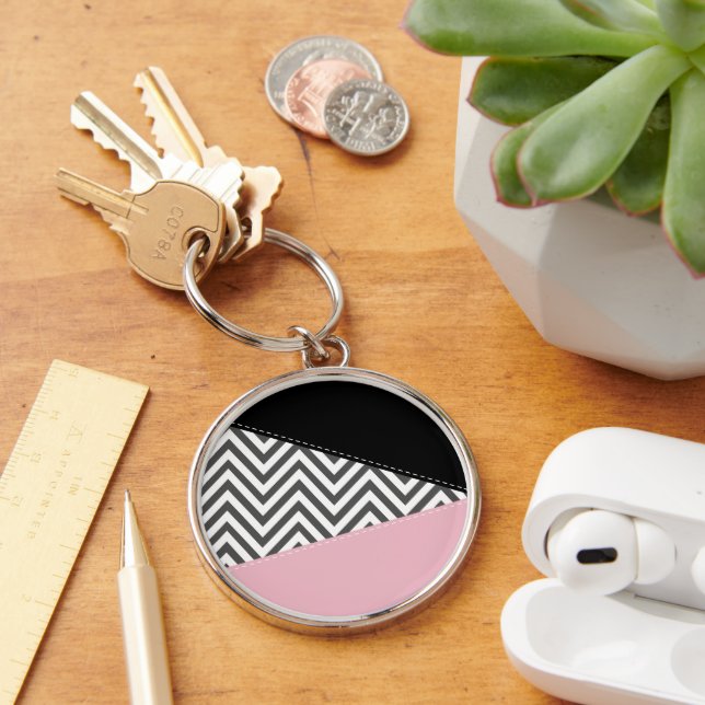 Llavero Gris Zigzag, Gris Chevron, Zigzag Pattern, Rosa (Escritorio )
