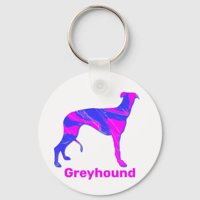 Llavero Grisú / Perro Lurcher Silhouette Pink Hot & Blue (Anverso)