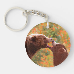 Llavero Grizzly Bear Mom and Cub Painting - Wildlife Art