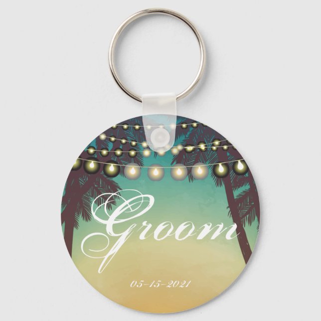 Llavero Groom Key Chain Beach Sunset Palm Tree String Lip (Anverso)
